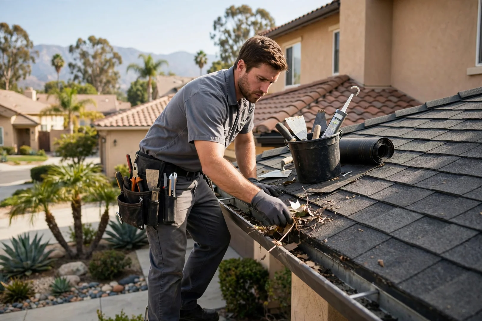 Crew installing flashing along a commercial parapet wall in Arcadia
