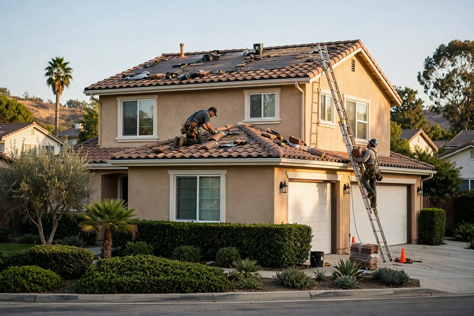 Wide view of a single-family home roofline reviewed before a property sale listing