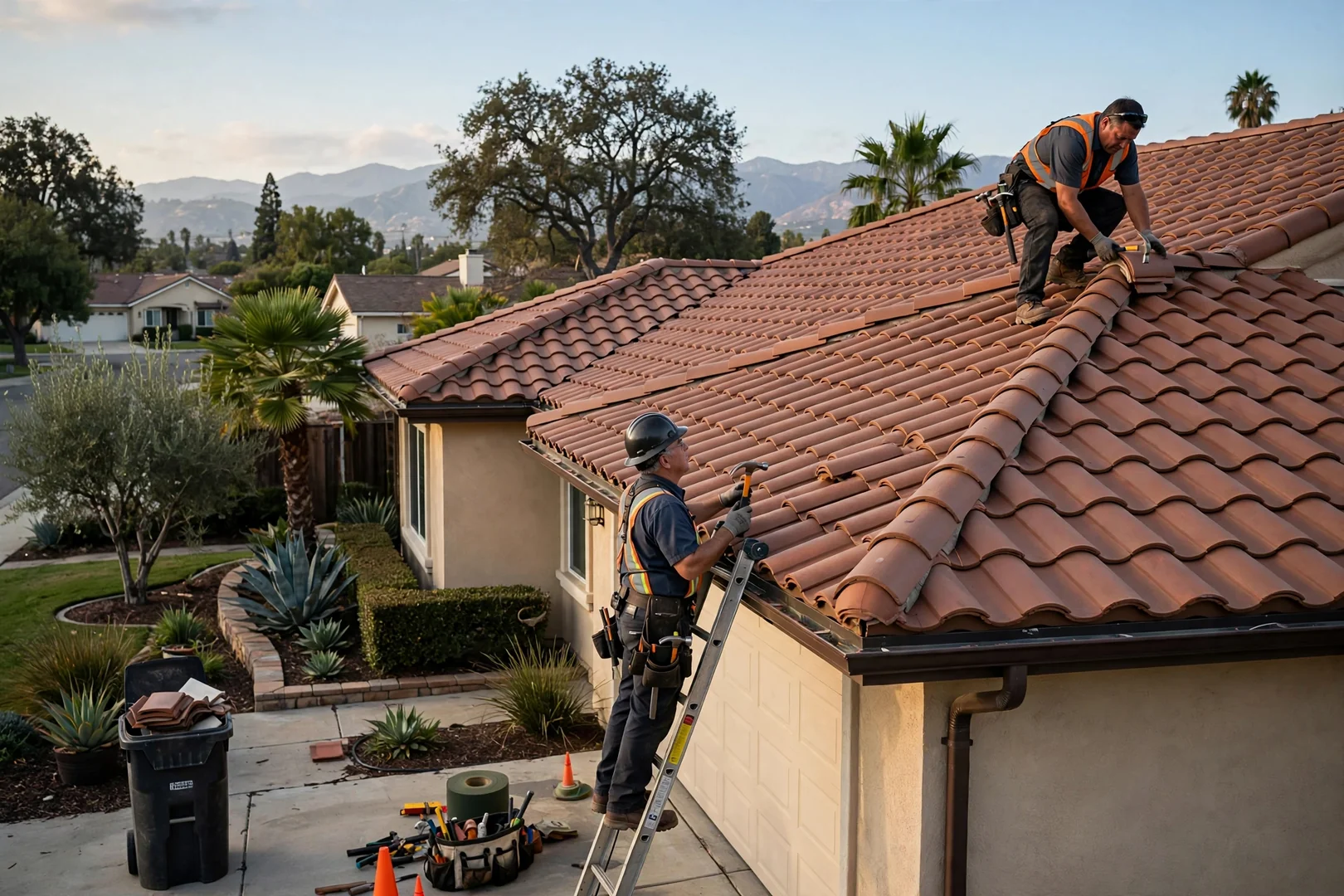 Finished tile roof replacement improving curb appeal on an Arcadia California property